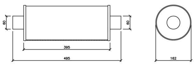 Uitlaat demper rond 162mm aansluiting 60mm